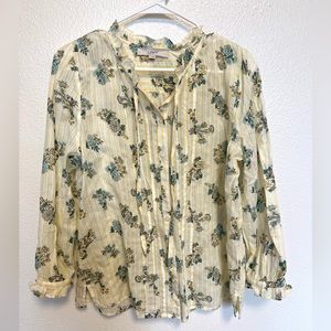 LOFT  | Women’s Button Down Blouse | Medium | White & Yellow Floral